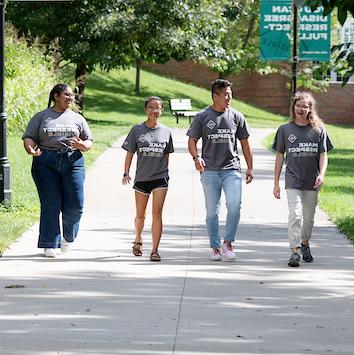 Diverse students walk on Ohio University's Athens campus